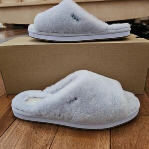 UGG | Annia Peep Toe Sheepskin Slide Slippers In Sky Blue